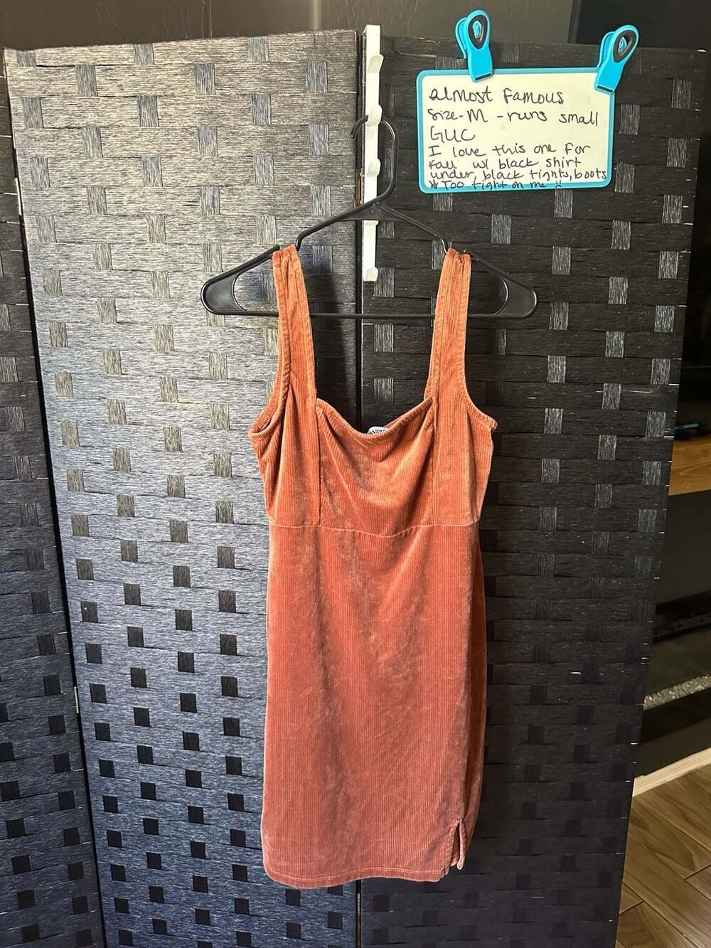 Almost Famous Corduroy Mini Dress Size M Rust Orange Square Neck